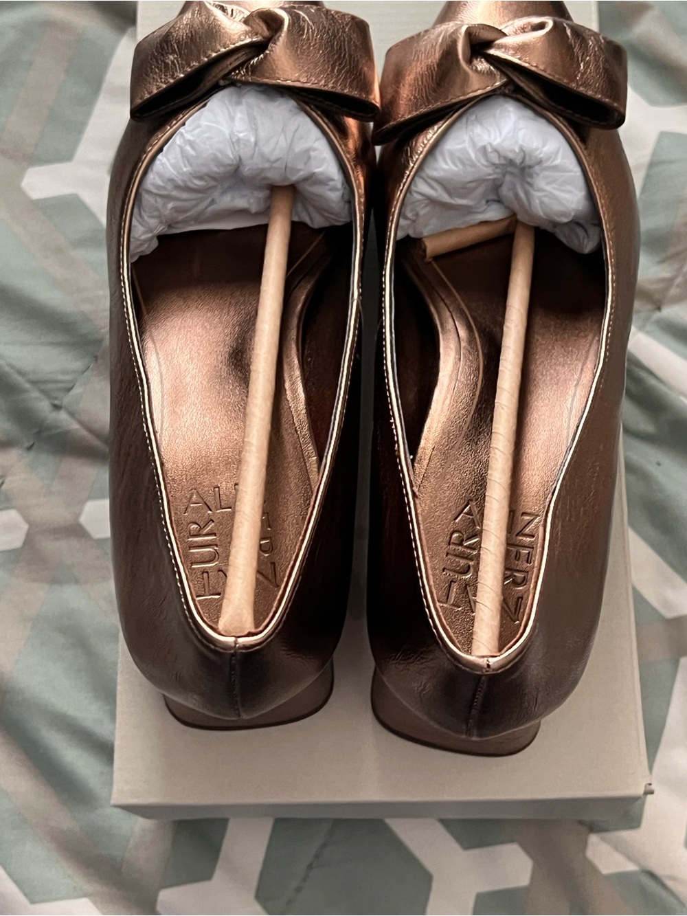 Furla Bronze Metallic Bow Ballet Flats